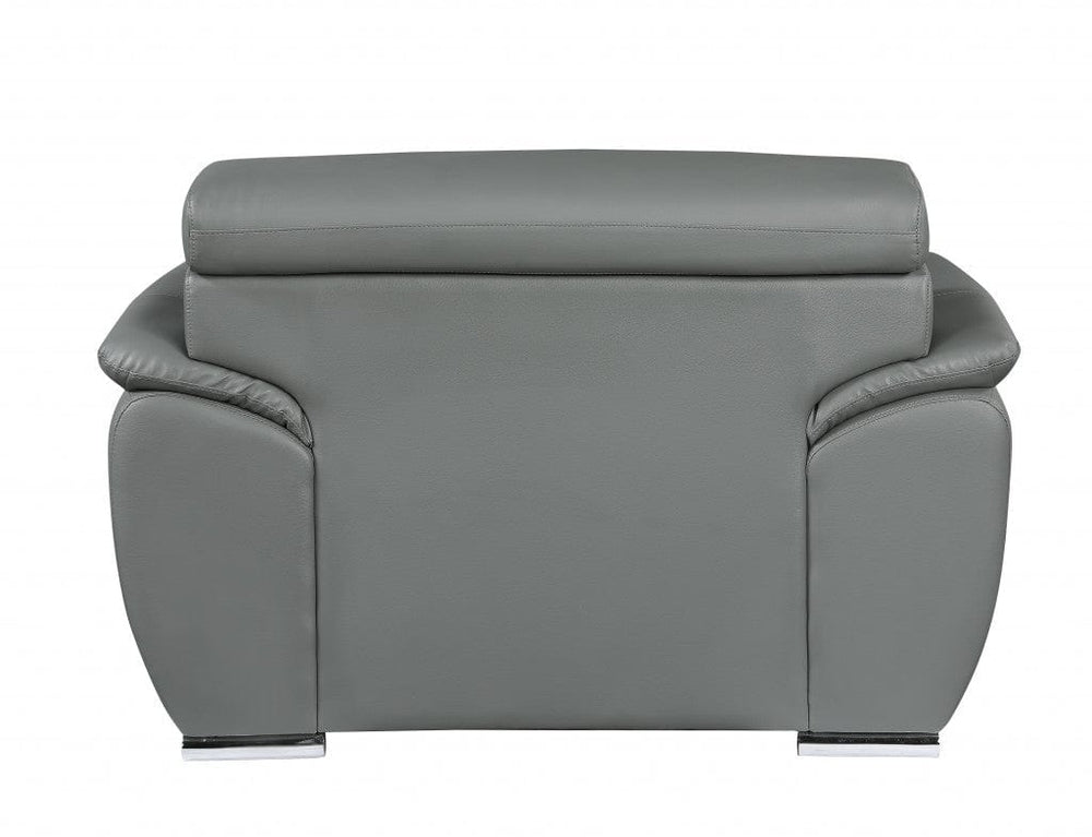32" To 38" Grey Captivating Leather Chair - Homeroots