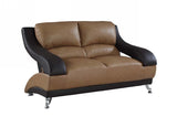 62" Brown and Black And Silver Faux Leather Loveseat - Homeroots - Flyclothing LLC