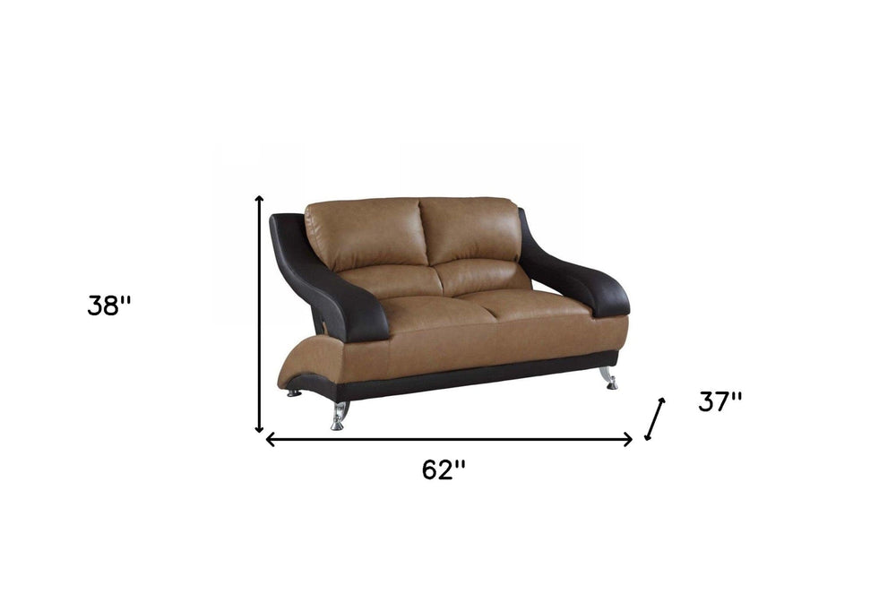 62" Brown and Black And Silver Faux Leather Loveseat - Homeroots - Flyclothing LLC