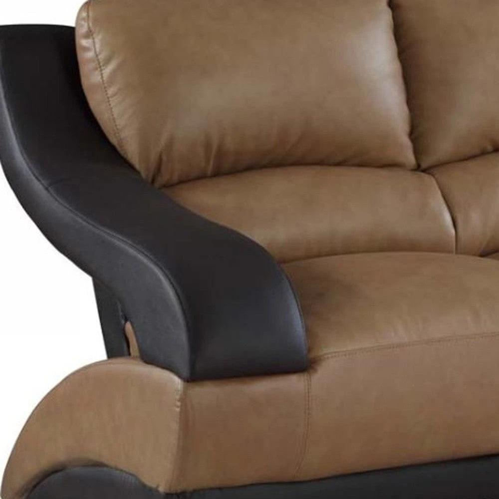 62" Brown and Black And Silver Faux Leather Loveseat - Homeroots - Flyclothing LLC