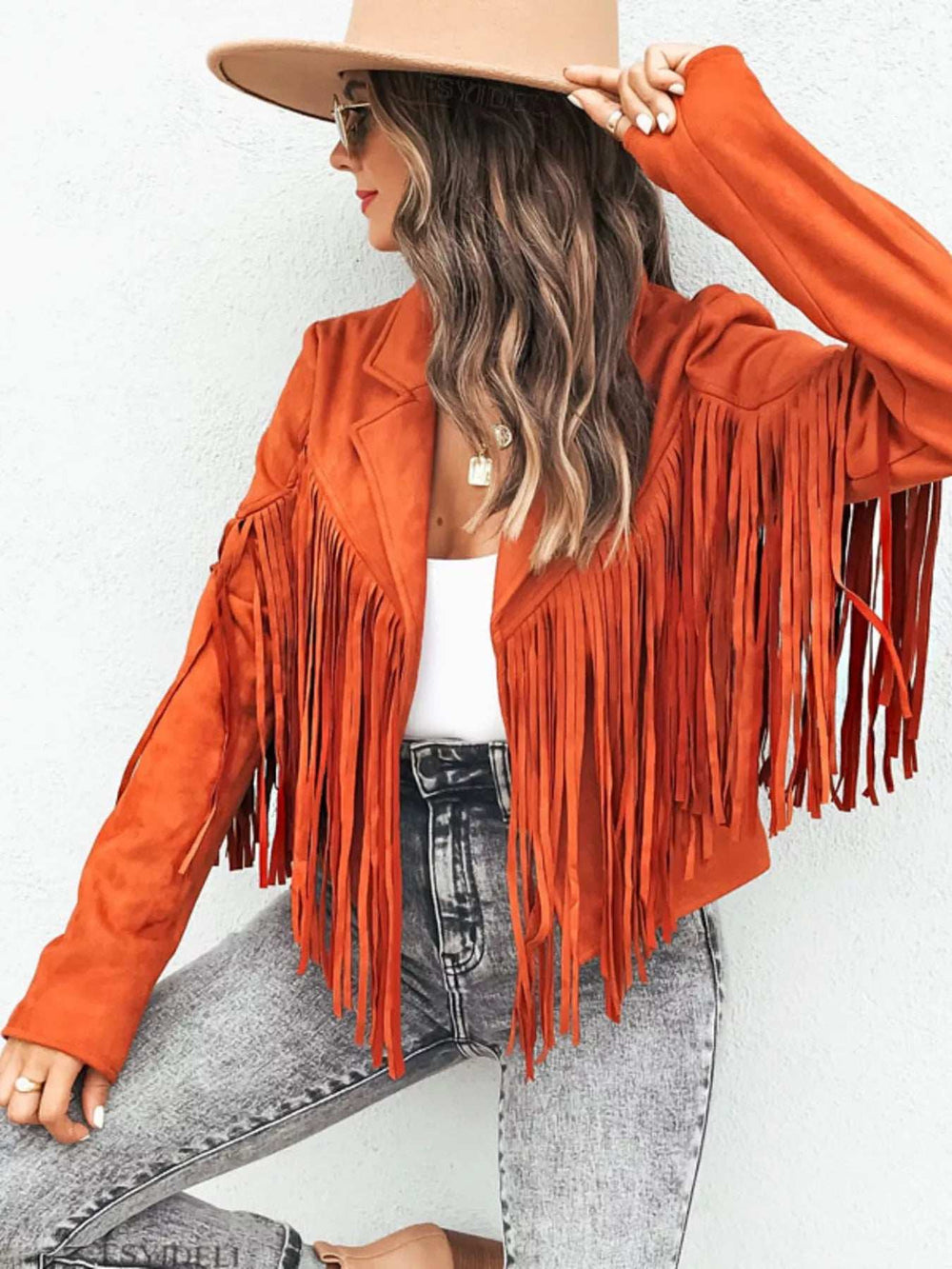 Fringe Open Front Cropped Jacket - Trendsi - Flyclothing LLC