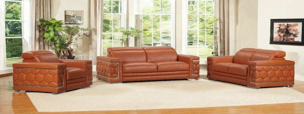 Three Piece Indoor Camel Italian Leather Six Person Seating Set - Homeroots - Flyclothing LLC
