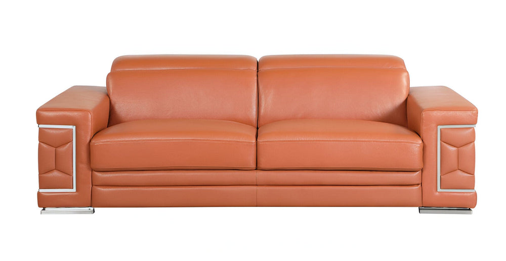 89" Camel Italian Leather Sofa With Silver Legs - Homeroots - Flyclothing LLC