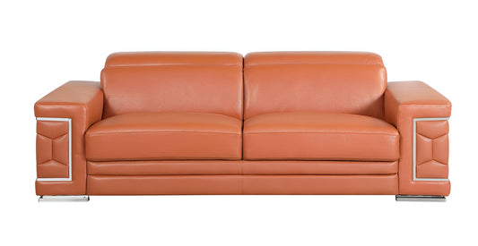 89" Camel Italian Leather Sofa With Silver Legs - Homeroots