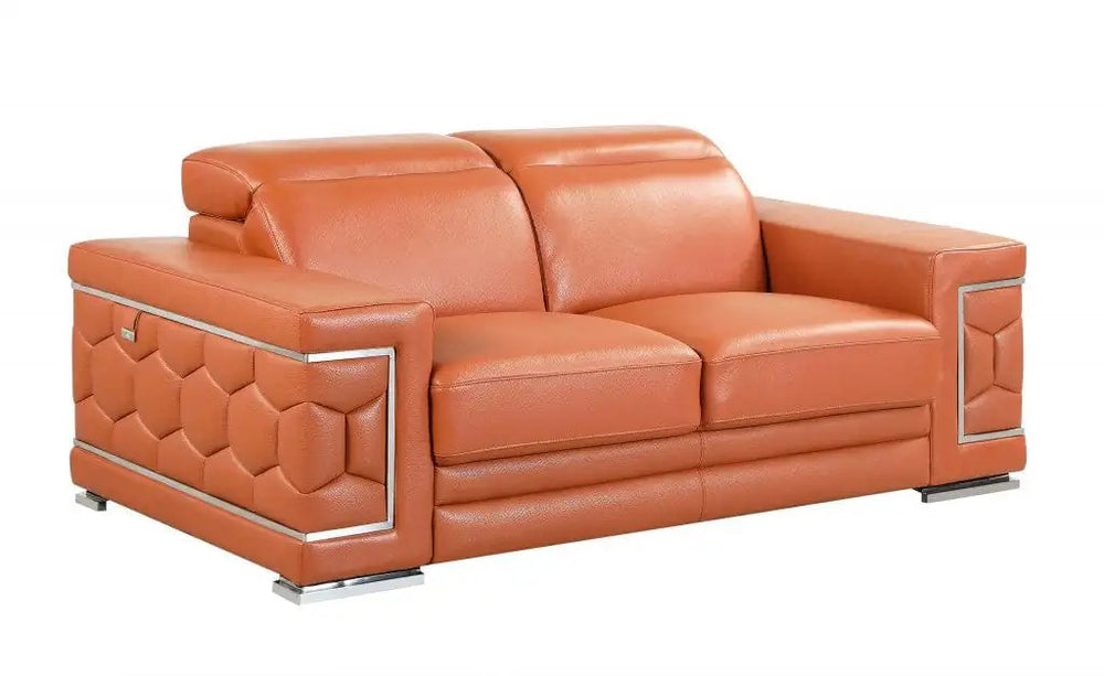 71" Camel And Silver Genuine Leather Love Seat - Homeroots - Flyclothing LLC