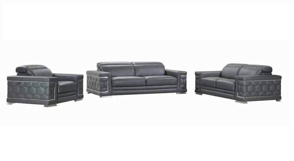 Three Piece Indoor Dark Gray Italian Leather Six Person Seating Set - Homeroots - Flyclothing LLC