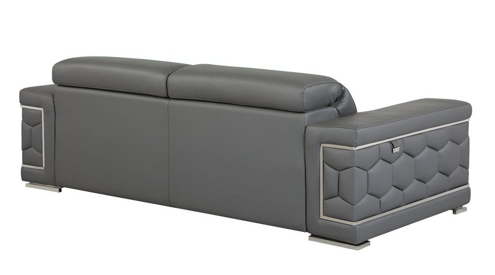 89" Dark Gray Italian Leather Sofa With Silver Legs - Homeroots - Flyclothing LLC