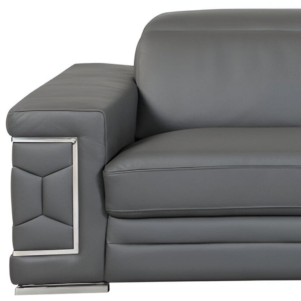 89" Dark Gray Italian Leather Sofa With Silver Legs - Homeroots - Flyclothing LLC