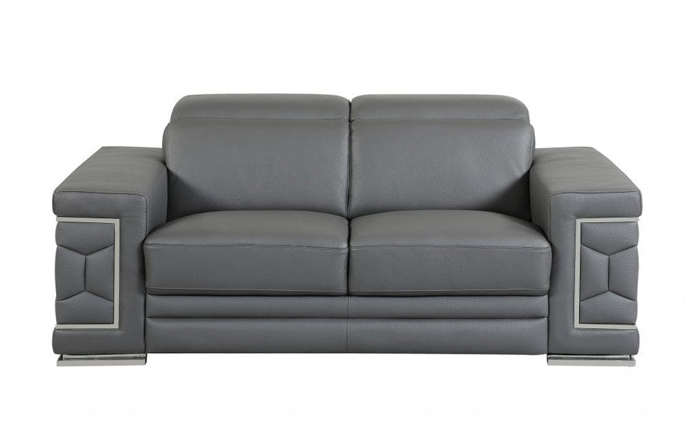 71" Gray And Silver Genuine Leather Love Seat - Homeroots - Flyclothing LLC