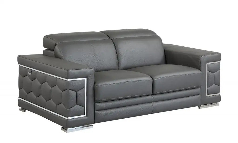 71" Gray And Silver Genuine Leather Love Seat - Homeroots - Flyclothing LLC