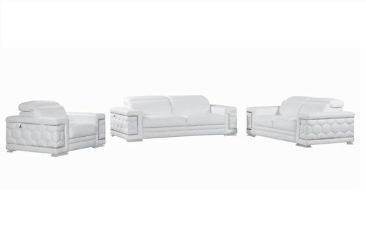 Three Piece Indoor White Italian Leather Six Person Seating Set - Homeroots - Flyclothing LLC