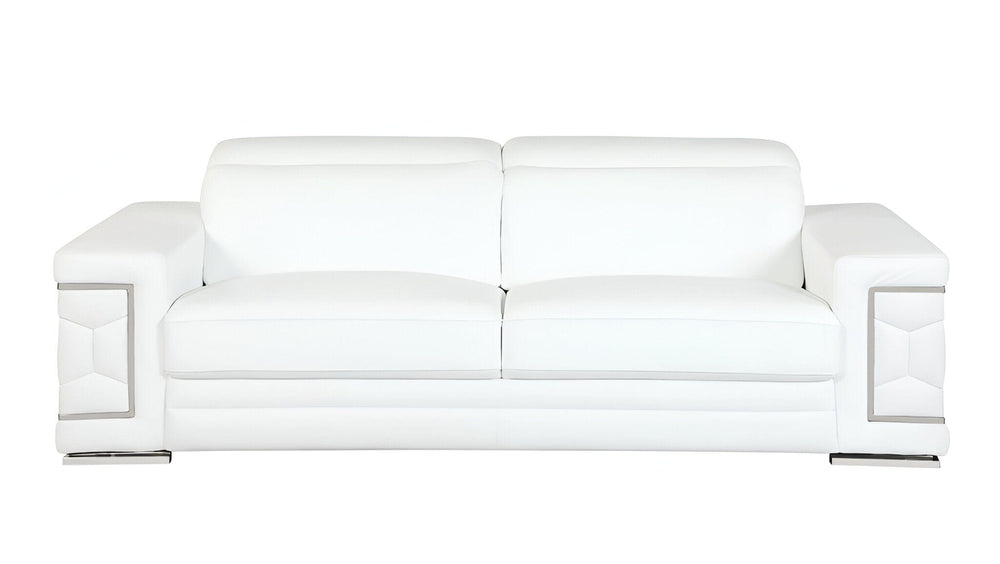 89" White Italian Leather Sofa With Silver Legs - Homeroots - Flyclothing LLC