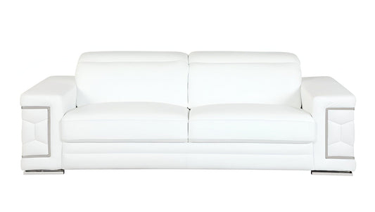 89" White Italian Leather Sofa With Silver Legs - Homeroots