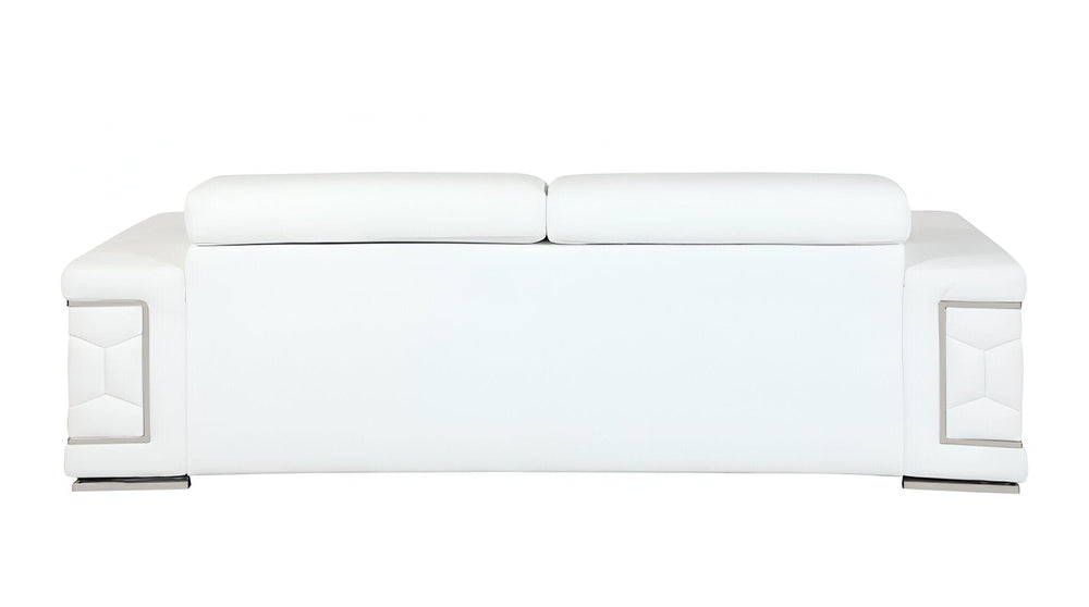 89" White Italian Leather Sofa With Silver Legs - Homeroots - Flyclothing LLC