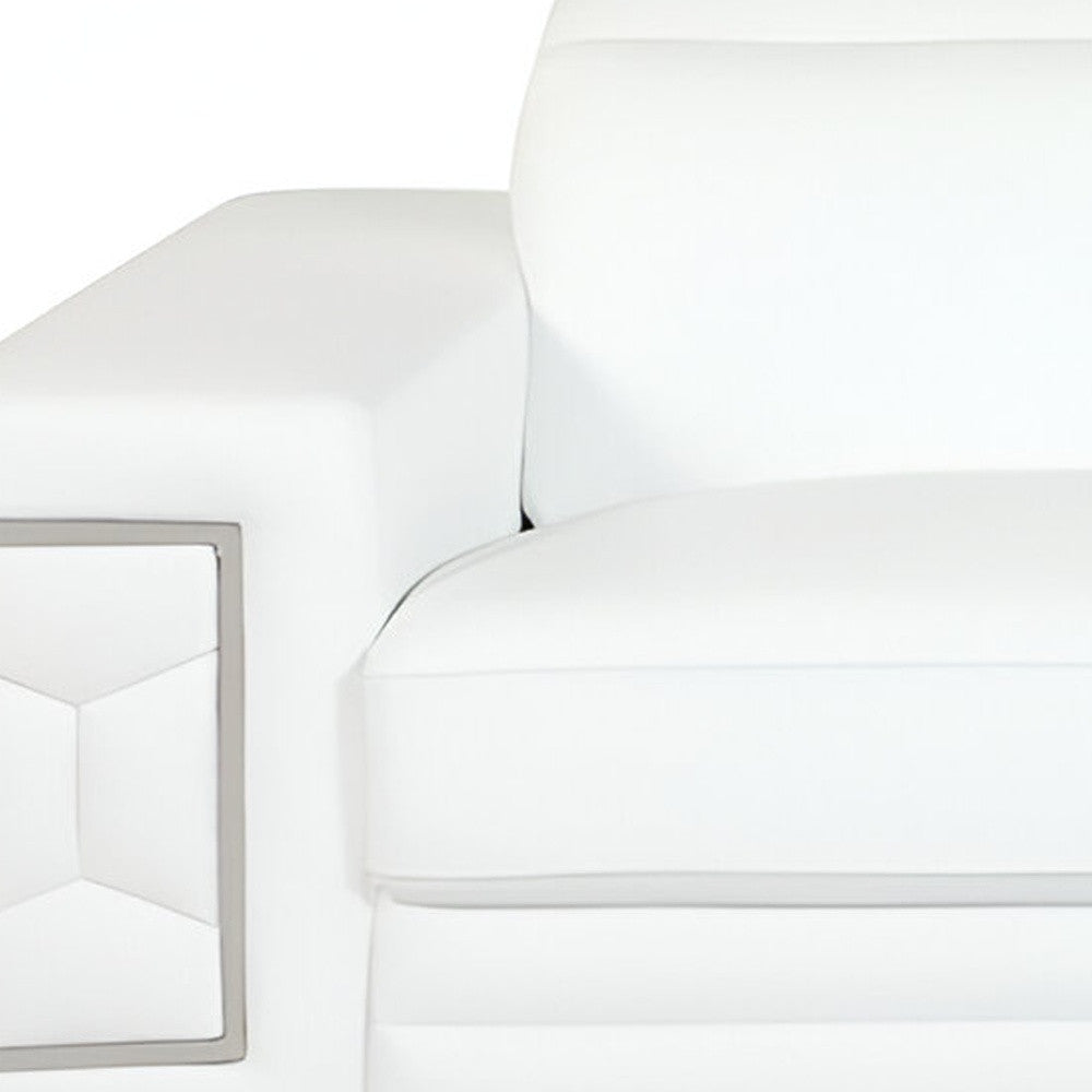 89" White Italian Leather Sofa With Silver Legs - Homeroots - Flyclothing LLC