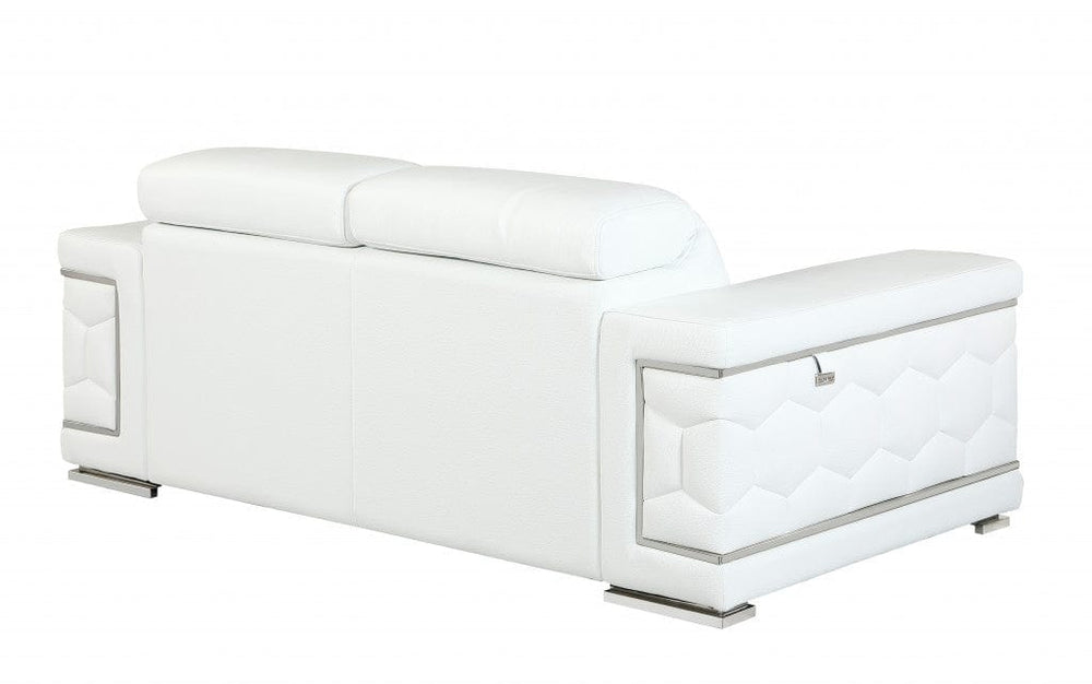71" White Italian Leather Sofa With Silver Legs - Homeroots - Flyclothing LLC