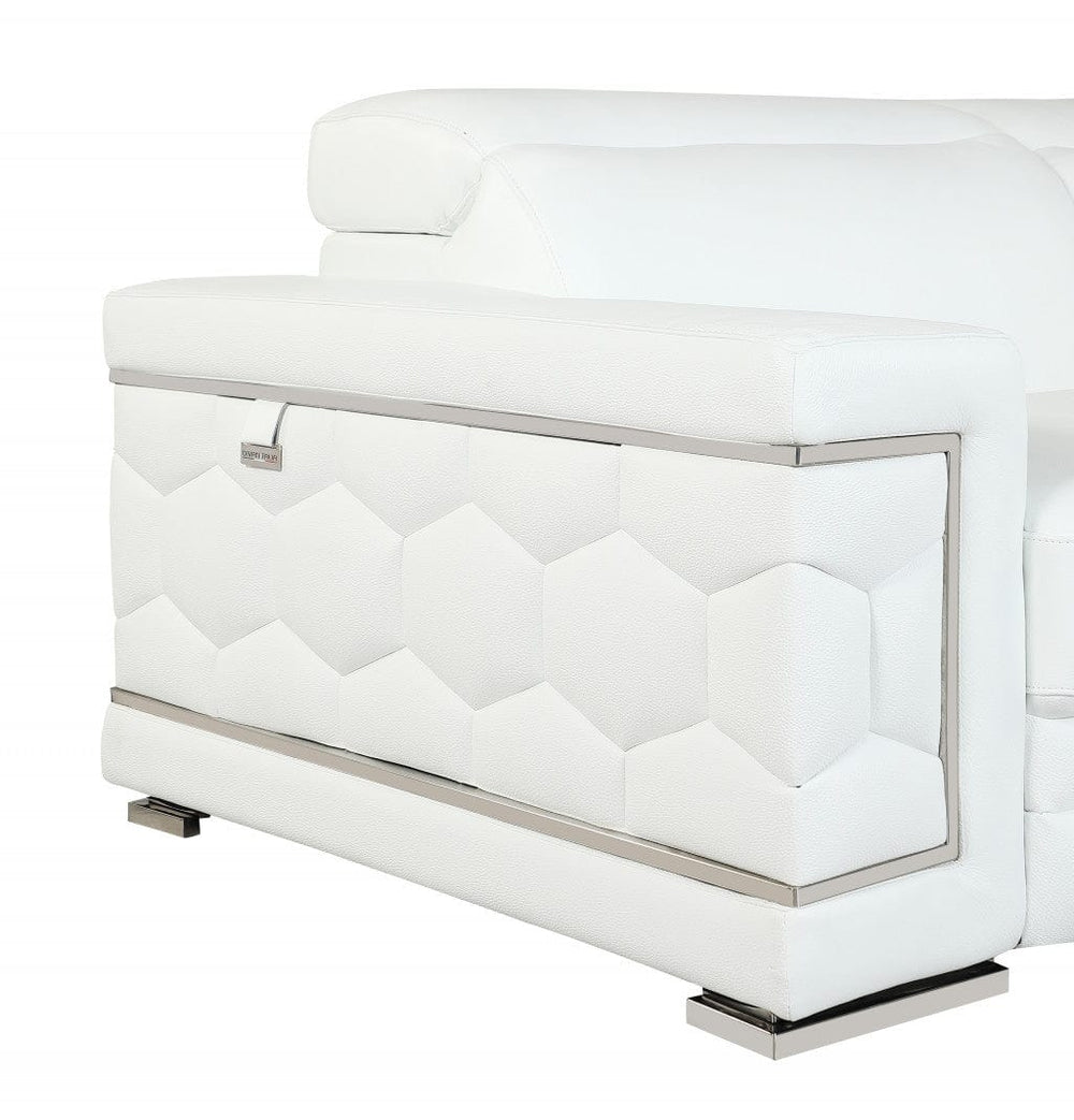 71" White Italian Leather Sofa With Silver Legs - Homeroots - Flyclothing LLC