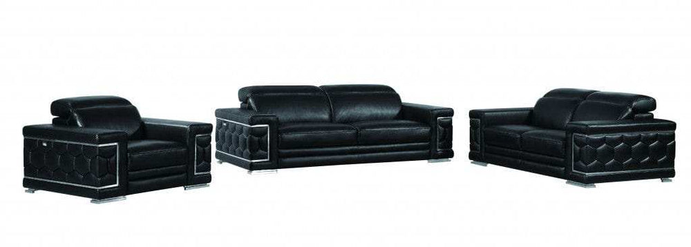 Three Piece Indoor Black Italian Leather Six Person Seating Set - Homeroots - Flyclothing LLC