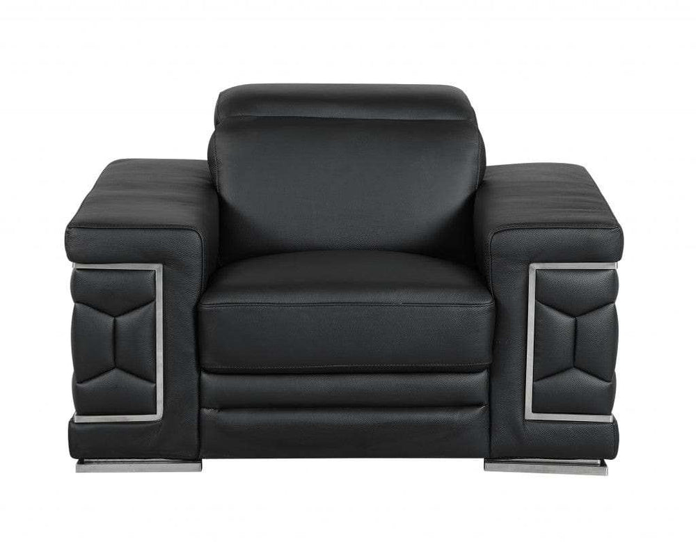 Three Piece Indoor Black Italian Leather Six Person Seating Set - Homeroots - Flyclothing LLC