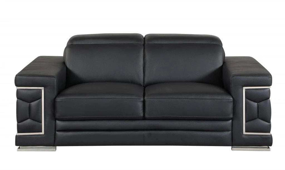 Three Piece Indoor Black Italian Leather Six Person Seating Set - Homeroots - Flyclothing LLC