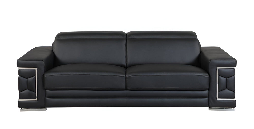 89" Black Italian Leather Sofa With Silver Legs - Homeroots - Flyclothing LLC