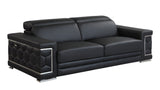89" Black Italian Leather Sofa With Silver Legs - Homeroots - Flyclothing LLC