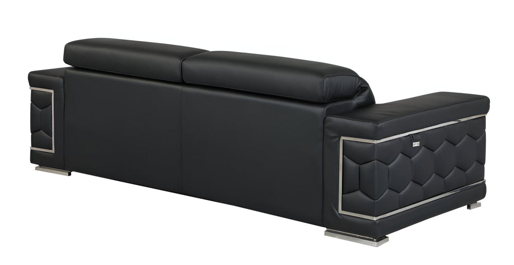 89" Black Italian Leather Sofa With Silver Legs - Homeroots - Flyclothing LLC