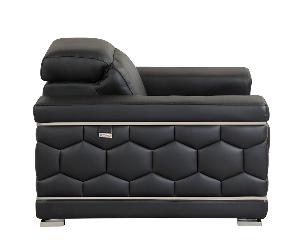 89" Black Italian Leather Sofa With Silver Legs - Homeroots - Flyclothing LLC