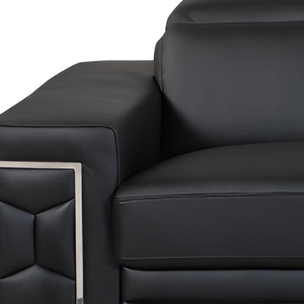 89" Black Italian Leather Sofa With Silver Legs - Homeroots - Flyclothing LLC