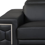 89" Black Italian Leather Sofa With Silver Legs - Homeroots - Flyclothing LLC