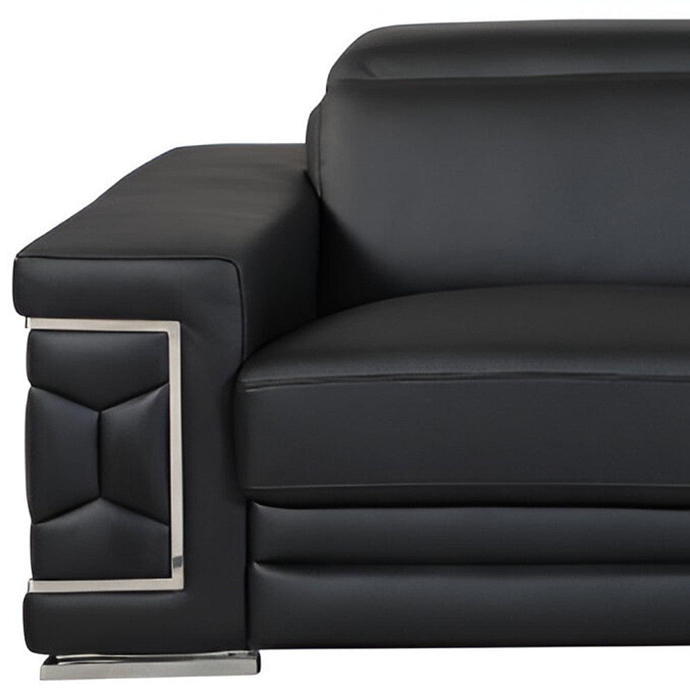 89" Black Italian Leather Sofa With Silver Legs - Homeroots - Flyclothing LLC