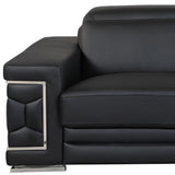 89" Black Italian Leather Sofa With Silver Legs - Homeroots - Flyclothing LLC