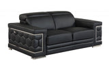 71" Black And Silver Genuine Leather Love Seat - Homeroots - Flyclothing LLC