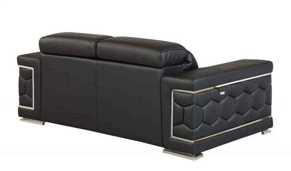 71" Black And Silver Genuine Leather Love Seat - Homeroots - Flyclothing LLC
