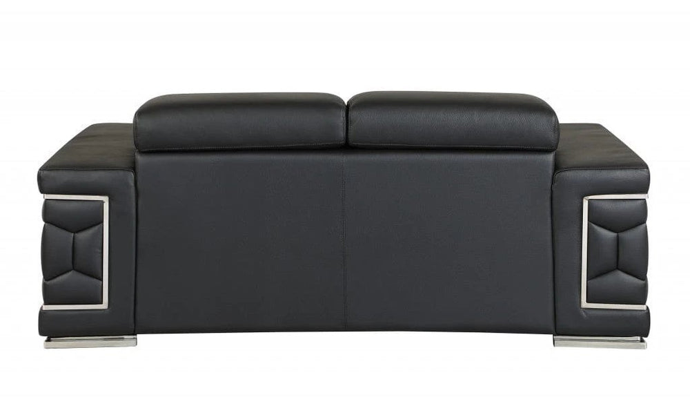 71" Black And Silver Genuine Leather Love Seat - Homeroots - Flyclothing LLC