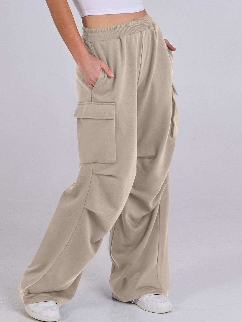 Elastic Waist Wide Leg Pants with Pockets - Trendsi - Flyclothing LLC