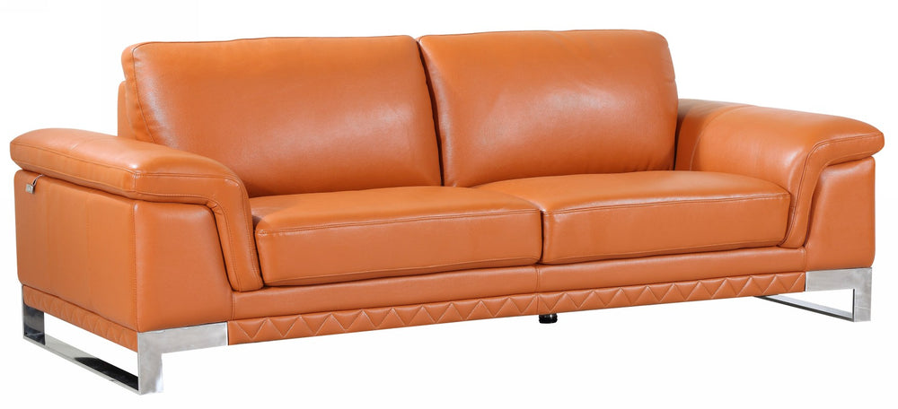 90" Orange Italian Leather Sofa With Silver Legs - Homeroots - Flyclothing LLC