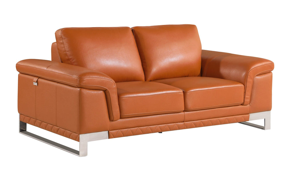 73" Camel And Silver Genuine Leather Loveseat - Homeroots - Flyclothing LLC