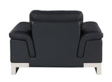 Three Piece Indoor Black Italian Leather Six Person Seating Set - Homeroots - Flyclothing LLC