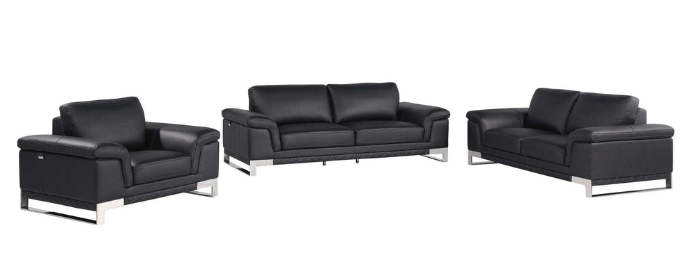 Three Piece Indoor Black Italian Leather Six Person Seating Set - Homeroots - Flyclothing LLC