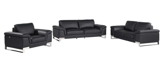 Three Piece Indoor Black Italian Leather Six Person Seating Set - Homeroots - Flyclothing LLC