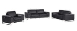 Three Piece Indoor Black Italian Leather Six Person Seating Set - Homeroots - Flyclothing LLC