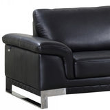 90" Black Italian Leather Sofa With Silver Legs - Homeroots - Flyclothing LLC