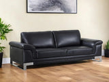 90" Black Italian Leather Sofa With Silver Legs - Homeroots - Flyclothing LLC