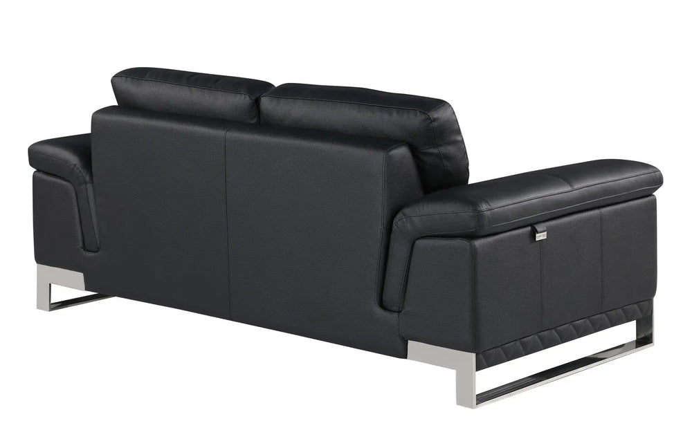 73" Black And Silver Genuine Leather Love Seat - Homeroots - Flyclothing LLC