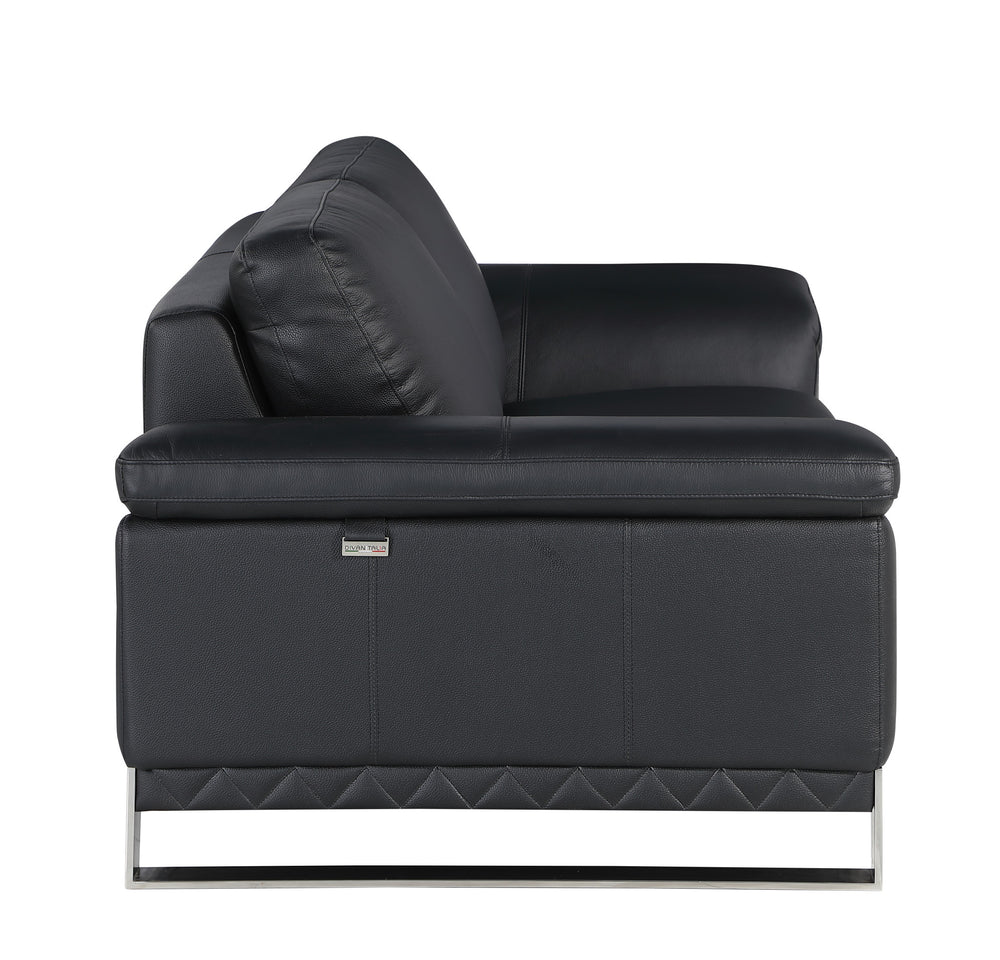 73" Black And Silver Genuine Leather Love Seat - Homeroots - Flyclothing LLC