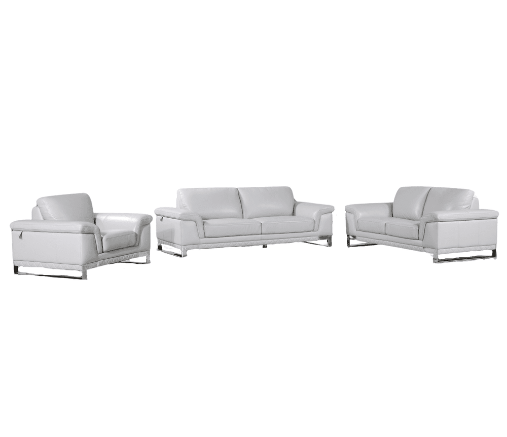 Three Piece Indoor Light Gray Italian Leather Six Person Seating Set - Homeroots - Flyclothing LLC