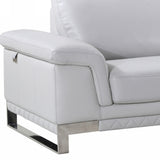 90" Light Gray Italian Leather Sofa With Silver Legs - Homeroots - Flyclothing LLC