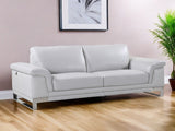 90" Light Gray Italian Leather Sofa With Silver Legs - Homeroots - Flyclothing LLC