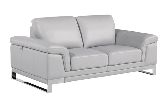 73" Light Gray And Silver Genuine Leather Loveseat - Homeroots